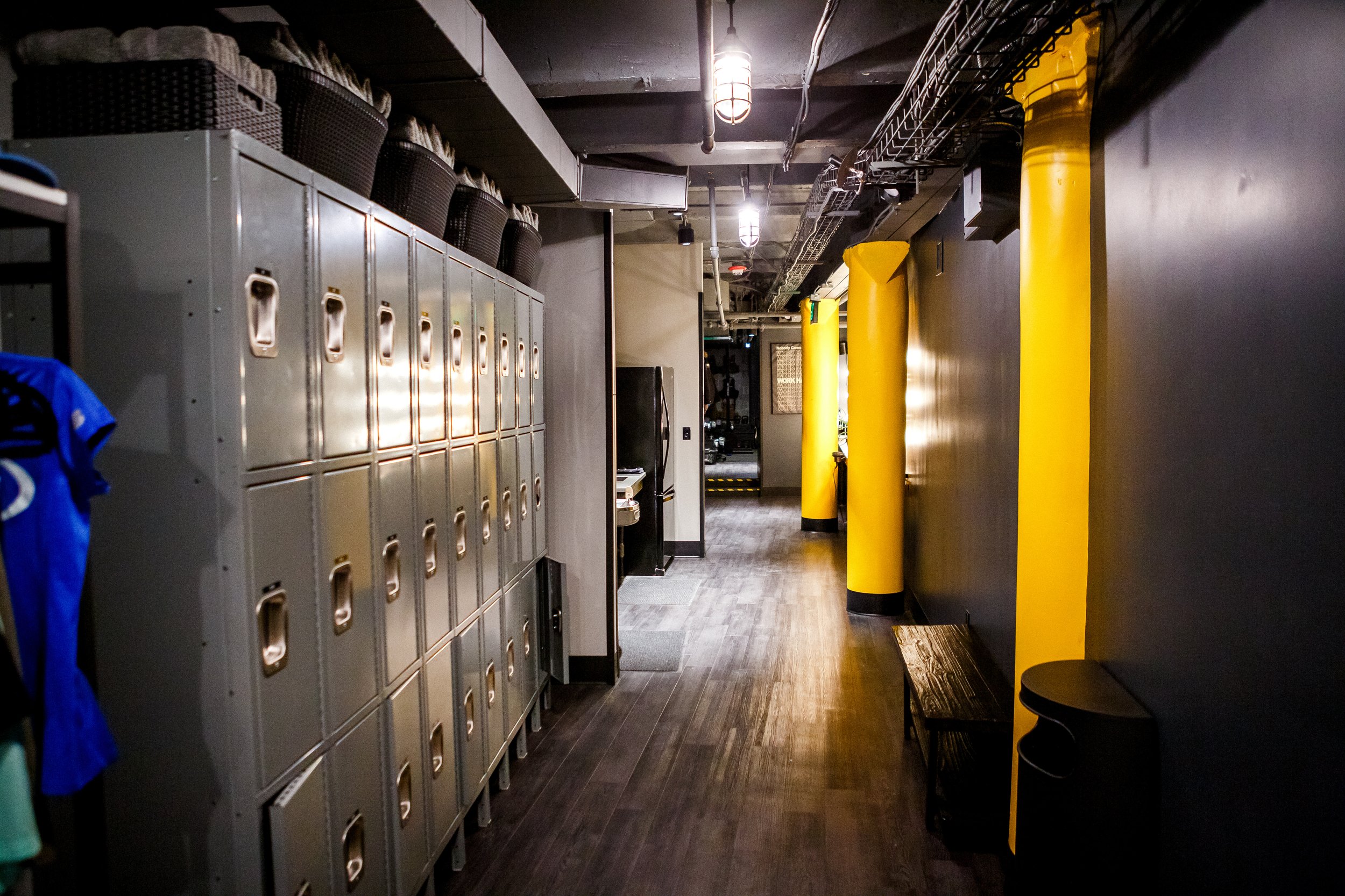 The BronCore Fitness locker room and changing area